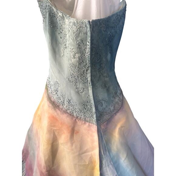Hand-Painted One of a kind Strapless Beaded Sunset Ombre Gown -Art Couture Sz 6 - Picture 4 of 16